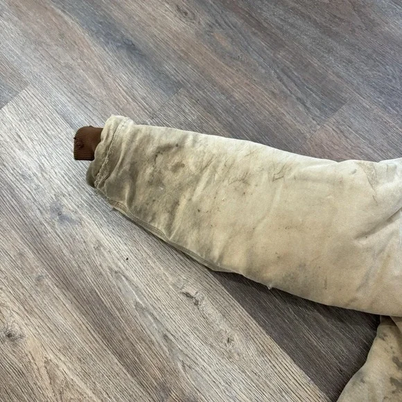 VTG‎ Carhartt Quilt Lined Canvas Chore Barn Coat Corduroy Collar Tan Distressed